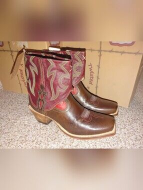 Twisted X Brown and Burgundy Western Fold over Ankle Boots